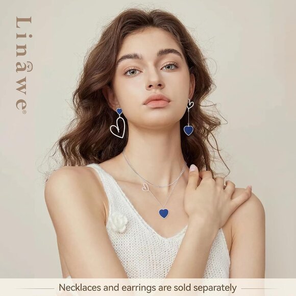 🆕 Women Blue Trendy Heart Dangle Earrings Titanium Stainless Steel Love Jewelry - Picture 4 of 6